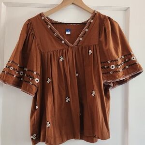 Old Navy Brown Embroidered Blouse
